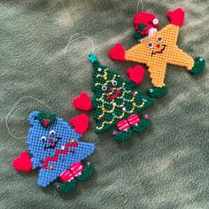 Handmade Christmas Ornaments Bell Tree Star Yarn Beads Googly Eyes